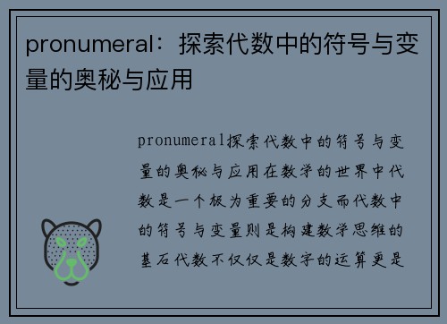 pronumeral：探索代数中的符号与变量的奥秘与应用